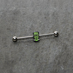 14G Frankenstein Head Green Glow in Dark Industrial Barbell 38mm