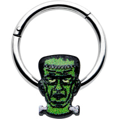 16G 3/8 Frankenstein Head Green Glow in Dark Hinged Segment Ring