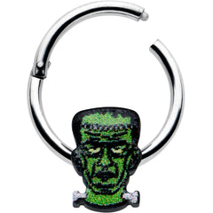 16G 3/8 Frankenstein Head Green Glow in Dark Hinged Segment Ring