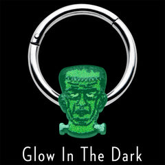 16G 3/8 Frankenstein Head Green Glow in Dark Hinged Segment Ring