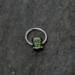 16G 3/8 Frankenstein Head Green Glow in Dark Hinged Segment Ring