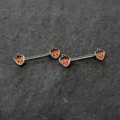 14G 9/16 Autumn Acorn Face Brown Fall Barbell Nipple Ring Set