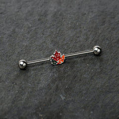 14G Autumn Tricolor Red Maple Leaf Industrial Barbell 38mm