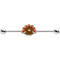 14G Cute Colorful Turkey Thanksgiving Industrial Barbell 38mm
