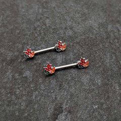 14G 9/16 Autumn Tricolor Maple Leaf Barbell Nipple Ring Set