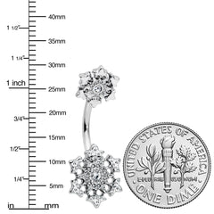Clear Gem Filigree Winter Snowflakes Double Mount Belly Ring