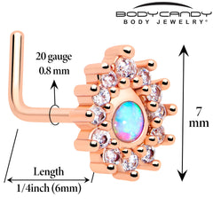 20G 7mm White Synthetic Opal Rose Gold Tone Lush L Shape Nose Ring