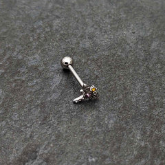 Purple Yellow Clear Gem Dragonfly Barbell Tongue Ring