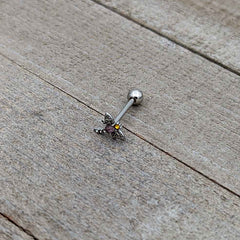 Purple Yellow Clear Gem Dragonfly Barbell Tongue Ring