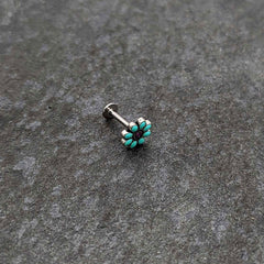 16G 5/16 Blue Gem Flower Teal Petals Labret Monroe Tragus