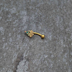 16G 5/16 Red Gem Gold Tone Deco Holiday Tree Curved Eyebrow Ring