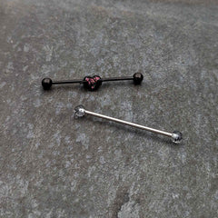 14G Black Bat Heart Halloween Clear Industrial Barbell 38mm Set of 2