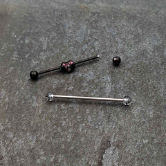 14G Black Bat Heart Halloween Clear Industrial Barbell 38mm Set of 2