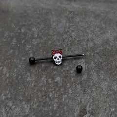 14G Black Halloween Skull Kerchief Industrial Barbell 38mm