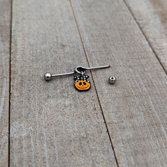 14G Halloween Kerchief Pumpkin Dangle Project Bar 38mm