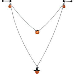 14G 9/16 Black Witchy Pumpkin Halloween Double Nipple Chain