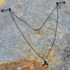14G 9/16 Black Witchy Pumpkin Halloween Double Nipple Chain