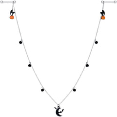 14G 9/16 Pumpkin Black Cat Moon Bats Dangle Halloween Nipple Chain