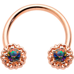 16G 3/8 Purple Tourmaline Rose Gold Tone Flower Circular Barbell