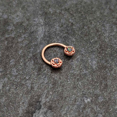 16G 3/8 Purple Tourmaline Rose Gold Tone Flower Circular Barbell