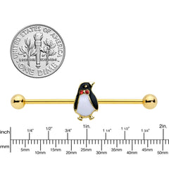 14G Red Gem Gold Tone Bow Tie Penguin Industrial Barbell 38mm