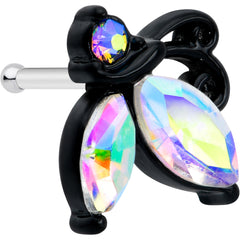 20G 1/4 Aurora CZ Gem Fleur de Lis Butterfly Black Nose Bone