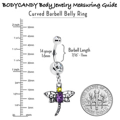 Clear Yellow Purple Gem Dragonfly Dangle Belly Ring