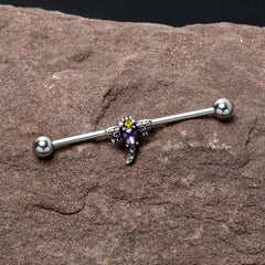 14G Purple Yellow Gem Dragonfly Industrial Barbell 38mm