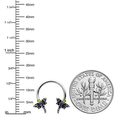 16G 3/8 Purple Yellow Gem Dragonfly Horseshoe Circular Barbell