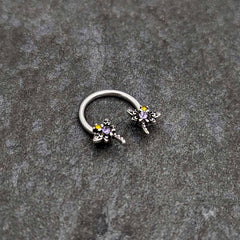 16G 3/8 Purple Yellow Gem Dragonfly Horseshoe Circular Barbell