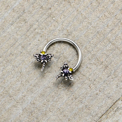 16G 3/8 Purple Yellow Gem Dragonfly Horseshoe Circular Barbell
