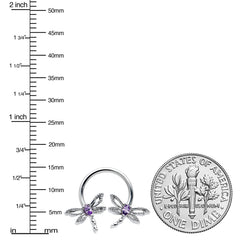 16G 3/8 Purple CZ Gem Open Dragonfly Horseshoe Circular Barbell