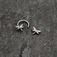 16G 3/8 Purple CZ Gem Open Dragonfly Horseshoe Circular Barbell