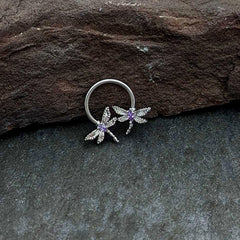 16G 3/8 Purple CZ Gem Open Dragonfly Horseshoe Circular Barbell