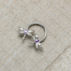16G 3/8 Purple CZ Gem Open Dragonfly Horseshoe Circular Barbell