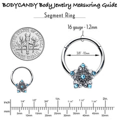 16G 3/8 Blue Clear Gem Opulent Flower Hinged Segment Ring