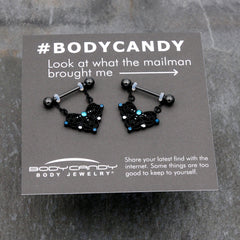14G 9/16 Blue Gem Black Lacy Rhombus Dangle Nipple Ring Set