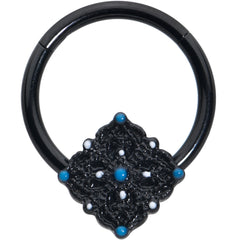 16G 3/8 Black Lacy Rhombus Blue Hinged Segment Ring
