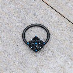 16G 3/8 Black Lacy Rhombus Blue Hinged Segment Ring