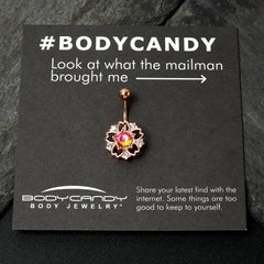 Dark Aurora Gem Rose Gold Tone Filigree Flower Belly Ring