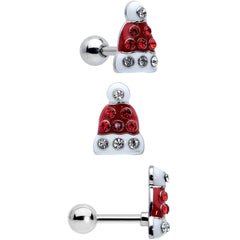 16G 1/4 Red Gem Santa Hat Holly Sprig Cartilage Earring Set of 3