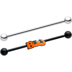14G Black Halloween Boo Glow in Dark Industrial Barbell Set of 2