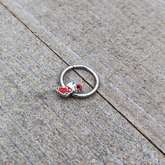 16G 3/8 Happy Christmas Stocking Red Green Hinged Segment Ring