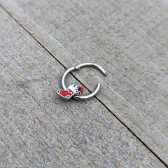 16G 3/8 Happy Christmas Stocking Red Green Hinged Segment Ring