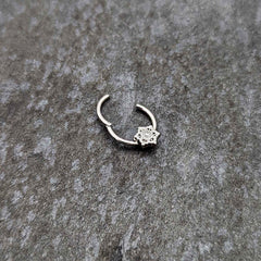 16G 3/8 Clear Gem Filigree Winter Snowflake Hinged Segment Ring