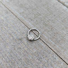 16G 3/8 Clear Gem Filigree Winter Snowflake Hinged Segment Ring