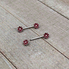 14G 9/16 Aurora Gem Poinsettia Flower Barbell Nipple Ring Set