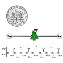 14G Happy Christmas Tree Hat Holiday Industrial Barbell 38mm