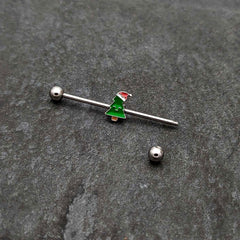 14G Happy Christmas Tree Hat Holiday Industrial Barbell 38mm