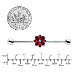14G Aurora Gem Poinsettia Flower Festive Industrial Barbell 38mm